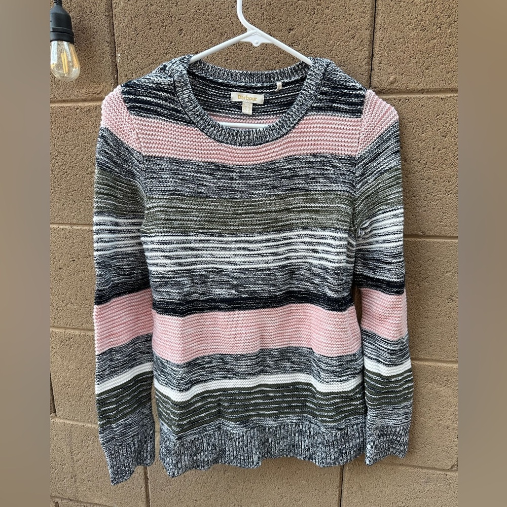 Barbour Women's Striped Pink, Gray, and Green Sweater